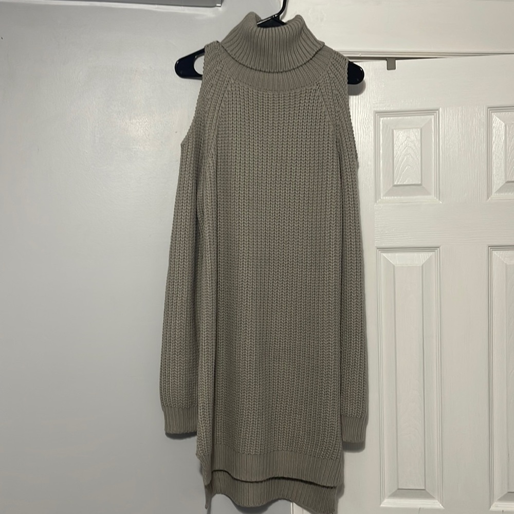 Cold shoulder turtle neck sweater dress
